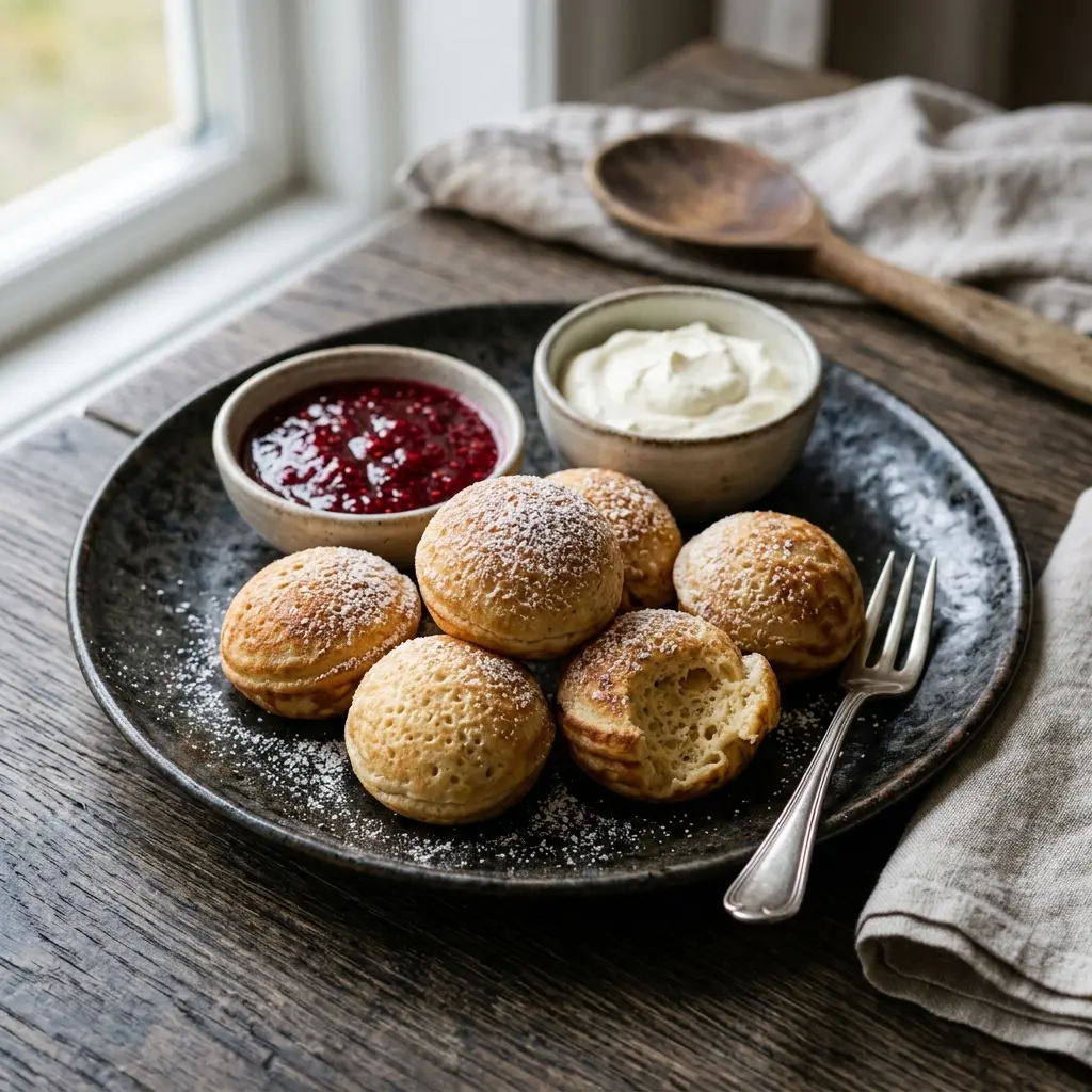 Nylaget æbleskiver servert på en appetittlig og hjemmelaget måte