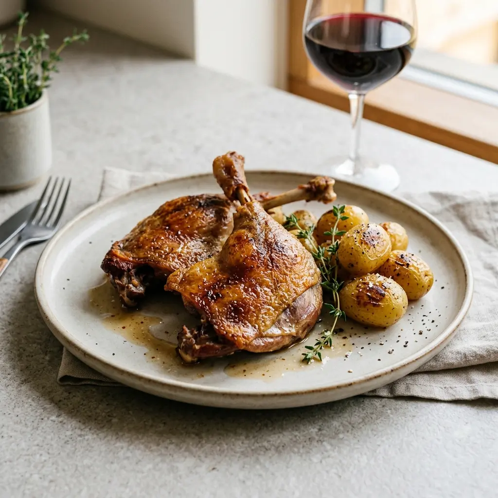 Nylaget andelår i ovn servert på en appetittlig og hjemmelaget måte