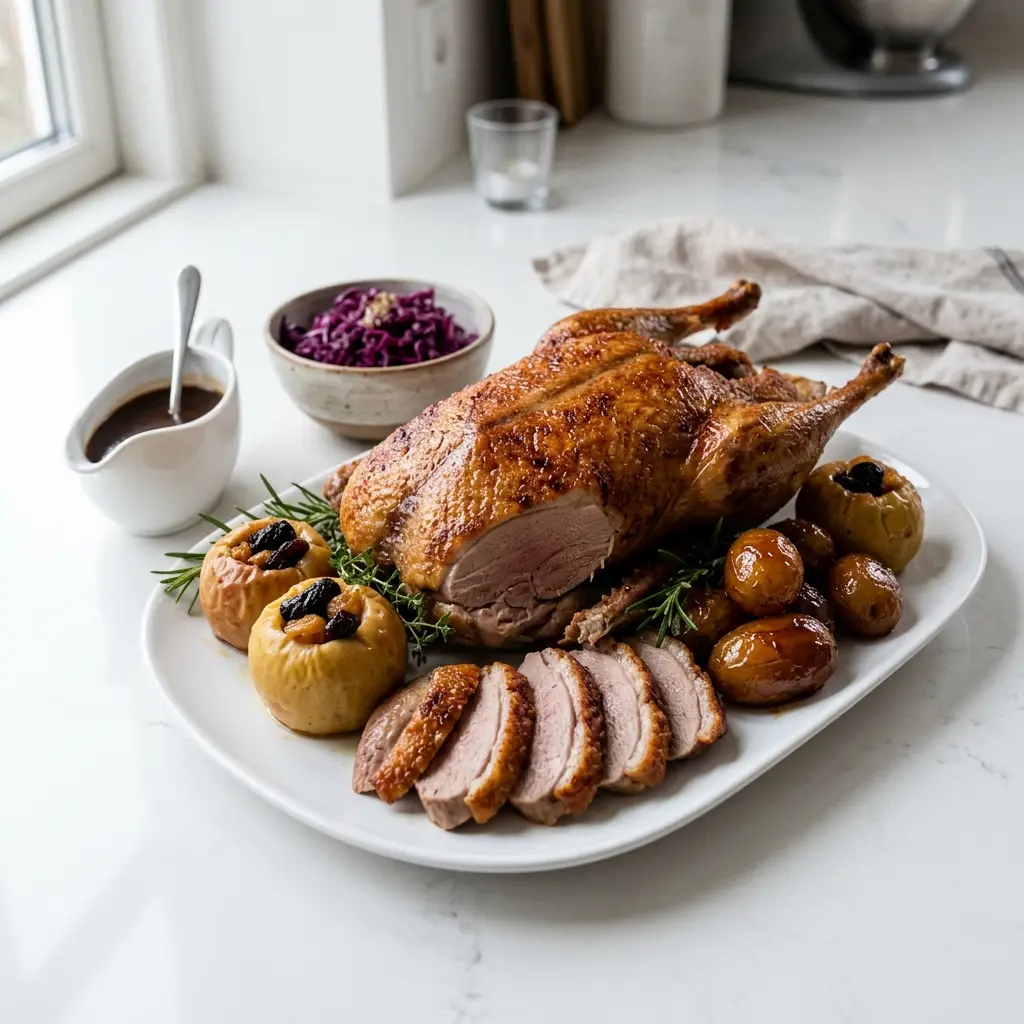 Nylaget andestek servert på en appetittlig og hjemmelaget måte