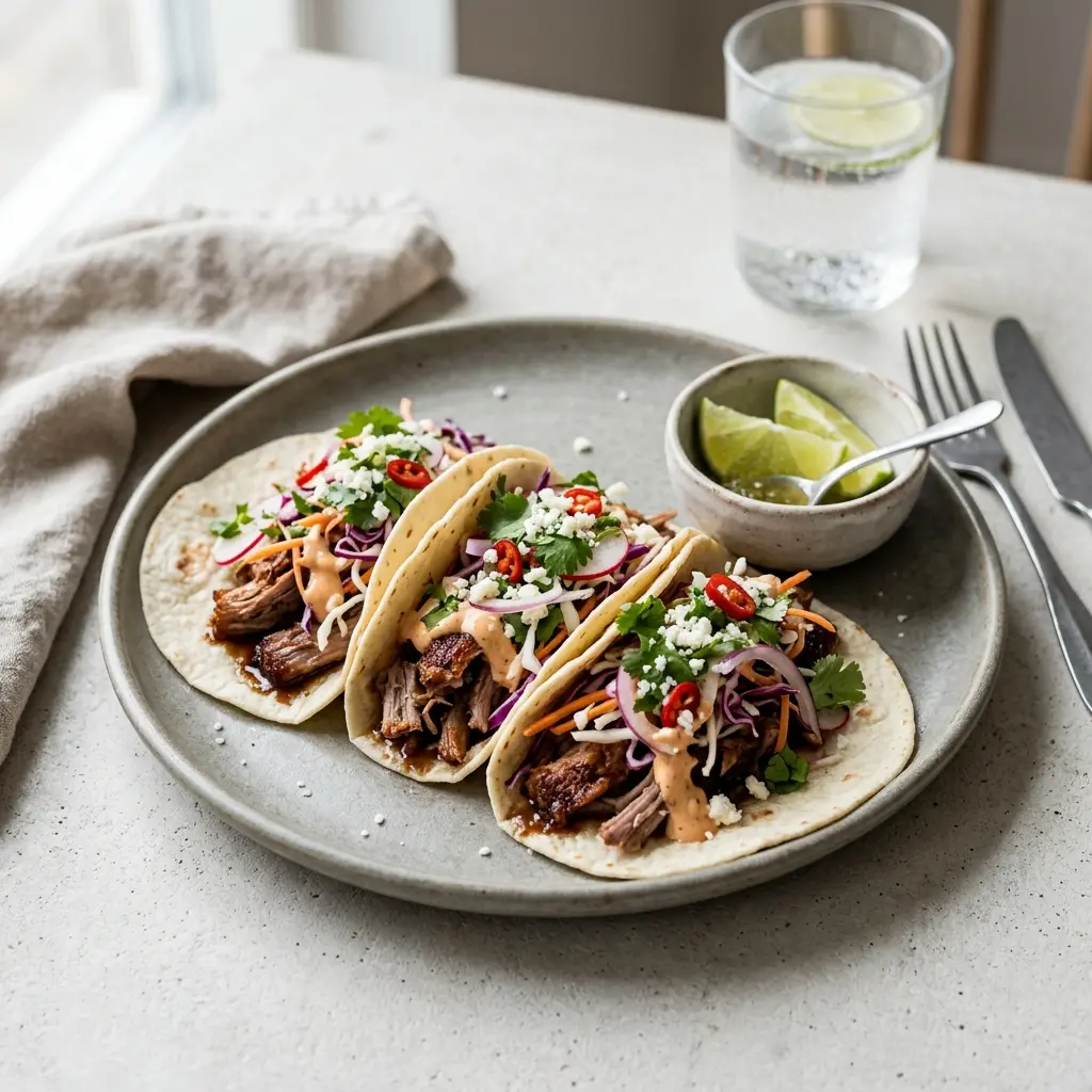 Nylaget andetaco servert på en appetittlig og hjemmelaget måte