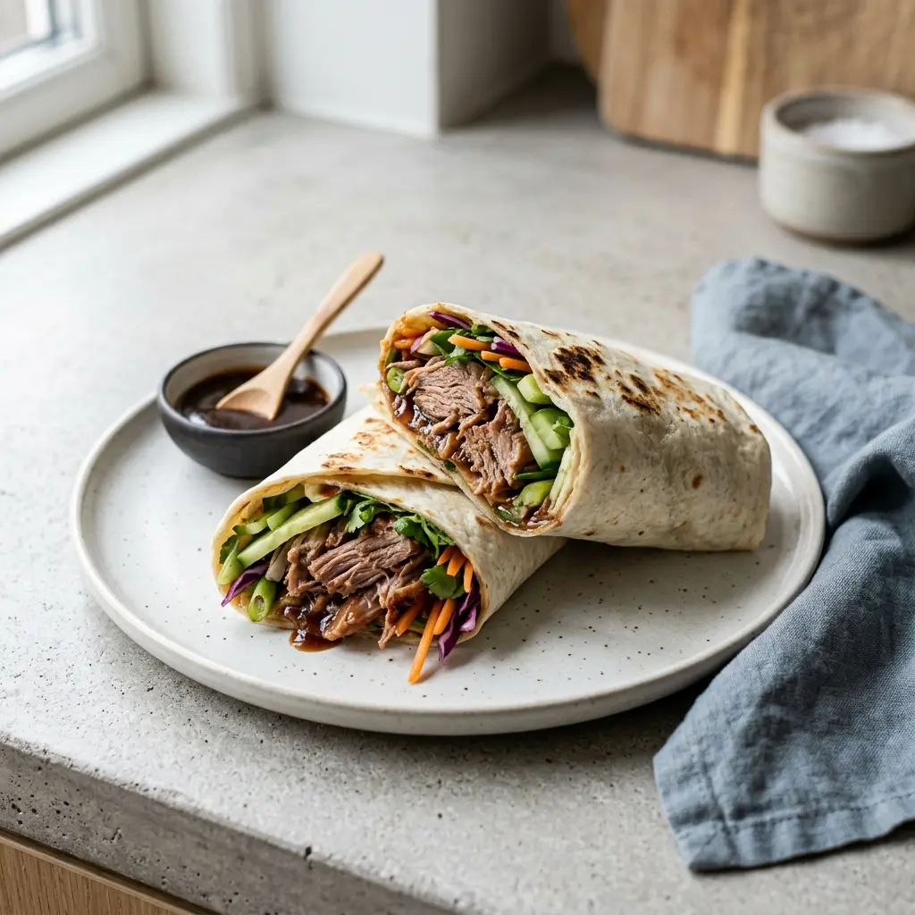 Nylaget andewrap servert på en appetittlig og hjemmelaget måte