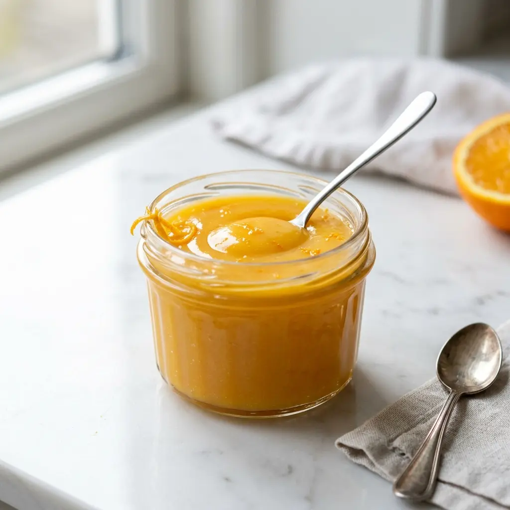 En skål med appelsincurd klar til servering som smakfullt tilbehør