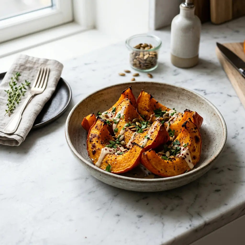 Nylaget bakt gresskar servert på en appetittlig og hjemmelaget måte