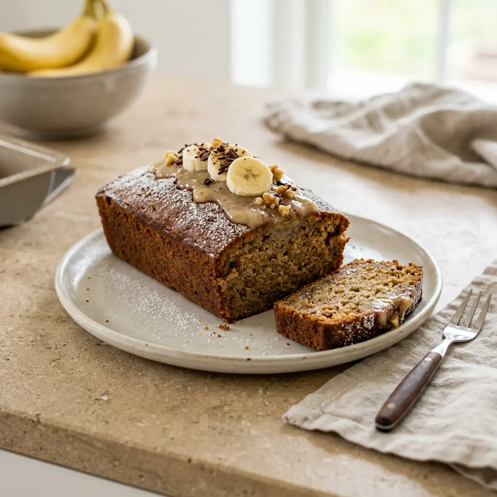 Hjemmelaget banankake servert som en søt og innbydende dessert