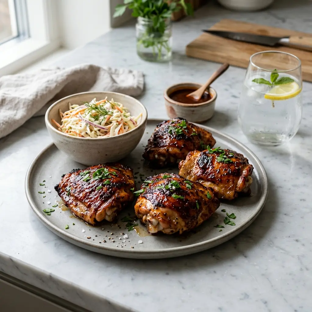 Nylaget bBQ-kyllinglår servert på en appetittlig og hjemmelaget måte