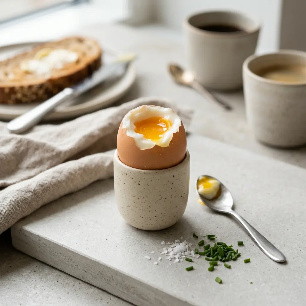 Nylaget bløtkokt egg servert på en appetittlig og hjemmelaget måte