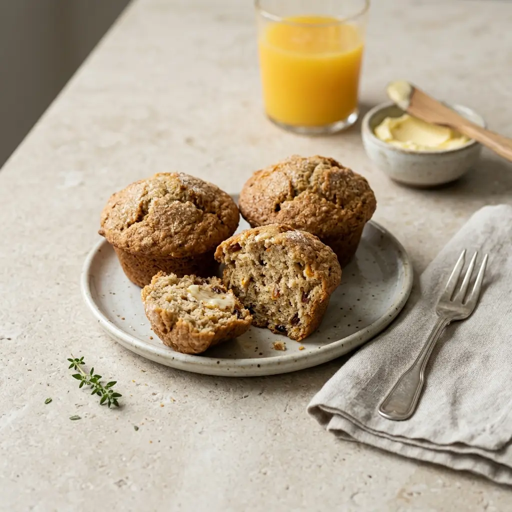 Nylaget brunchmuffins servert på en appetittlig og hjemmelaget måte