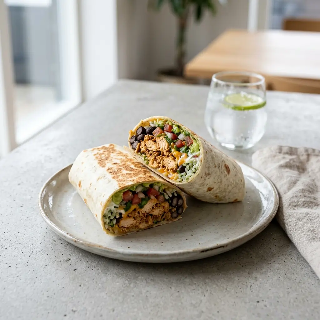 Nylaget burritos med kylling servert på en appetittlig og hjemmelaget måte