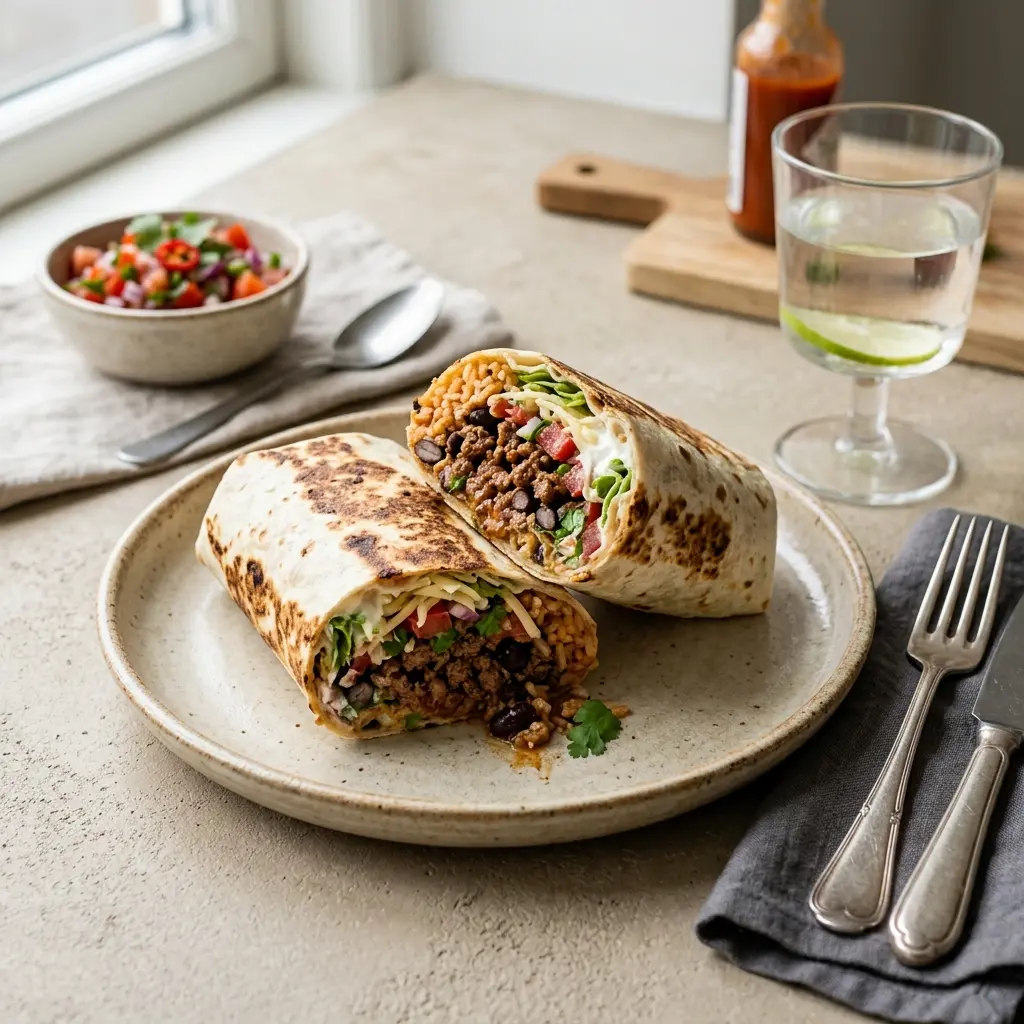 Nylaget burritos med storfekjøtt servert på en appetittlig og hjemmelaget måte