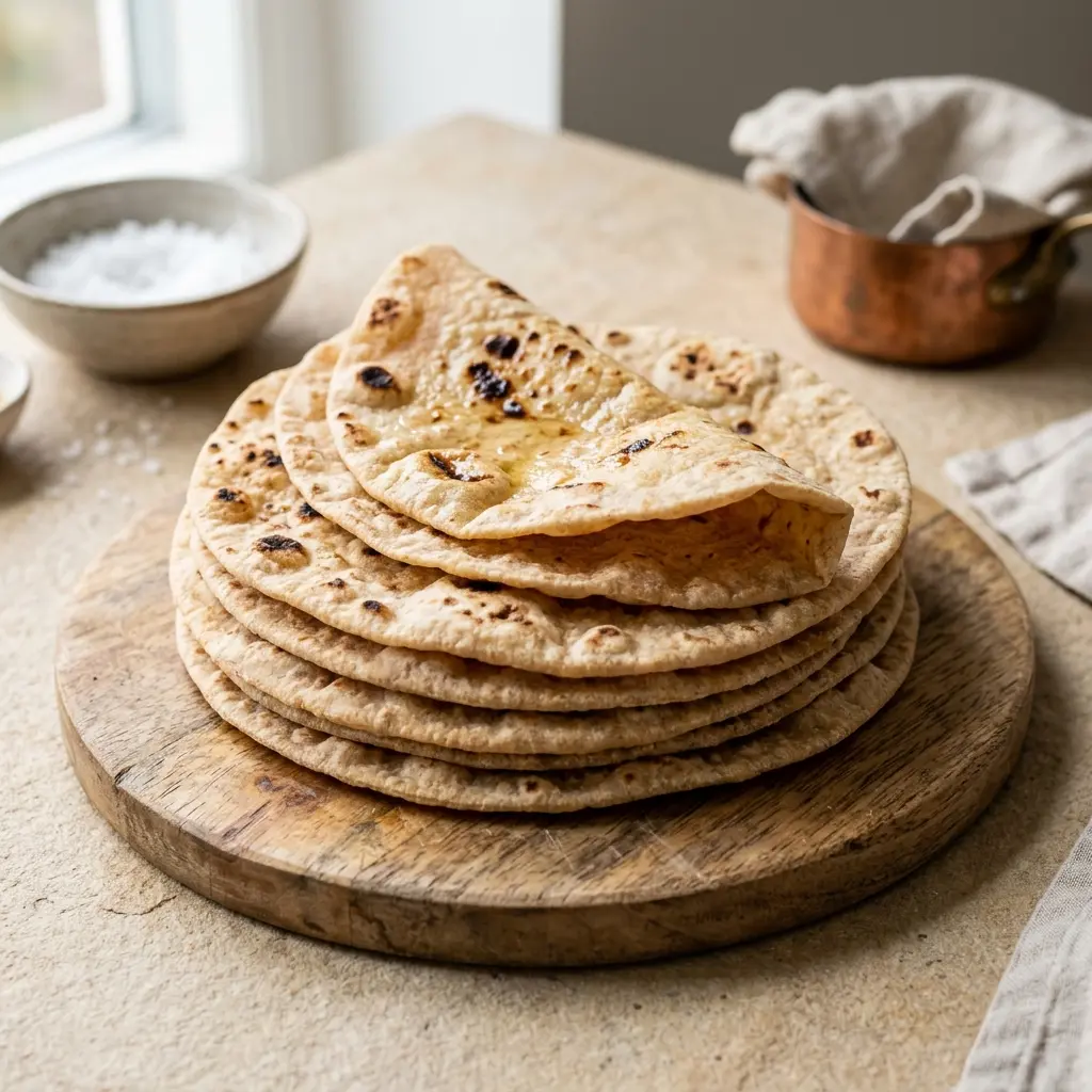 Nylaget chapati servert på en appetittlig og hjemmelaget måte