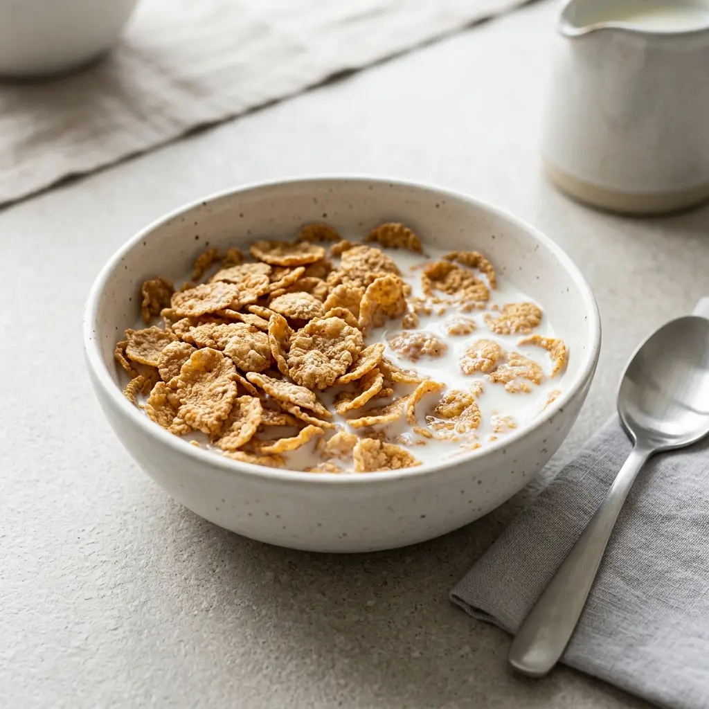 Cornflakes med melk servert som enkel frokost