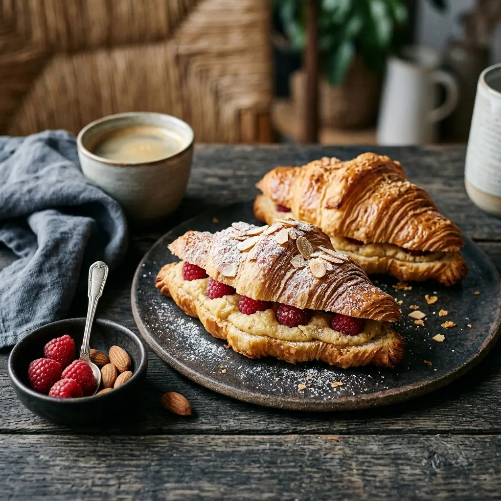 Croissant med fyll servert som hjemmebakt bakst
