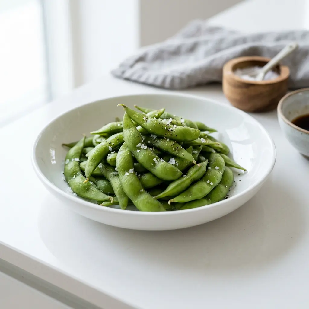 Nylaget edamamebønner servert på en appetittlig og hjemmelaget måte