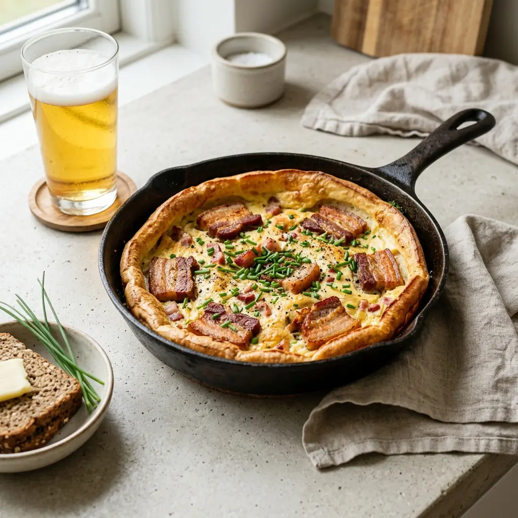 Hjemmelaget eggekake med flesk servert som en søt og innbydende dessert