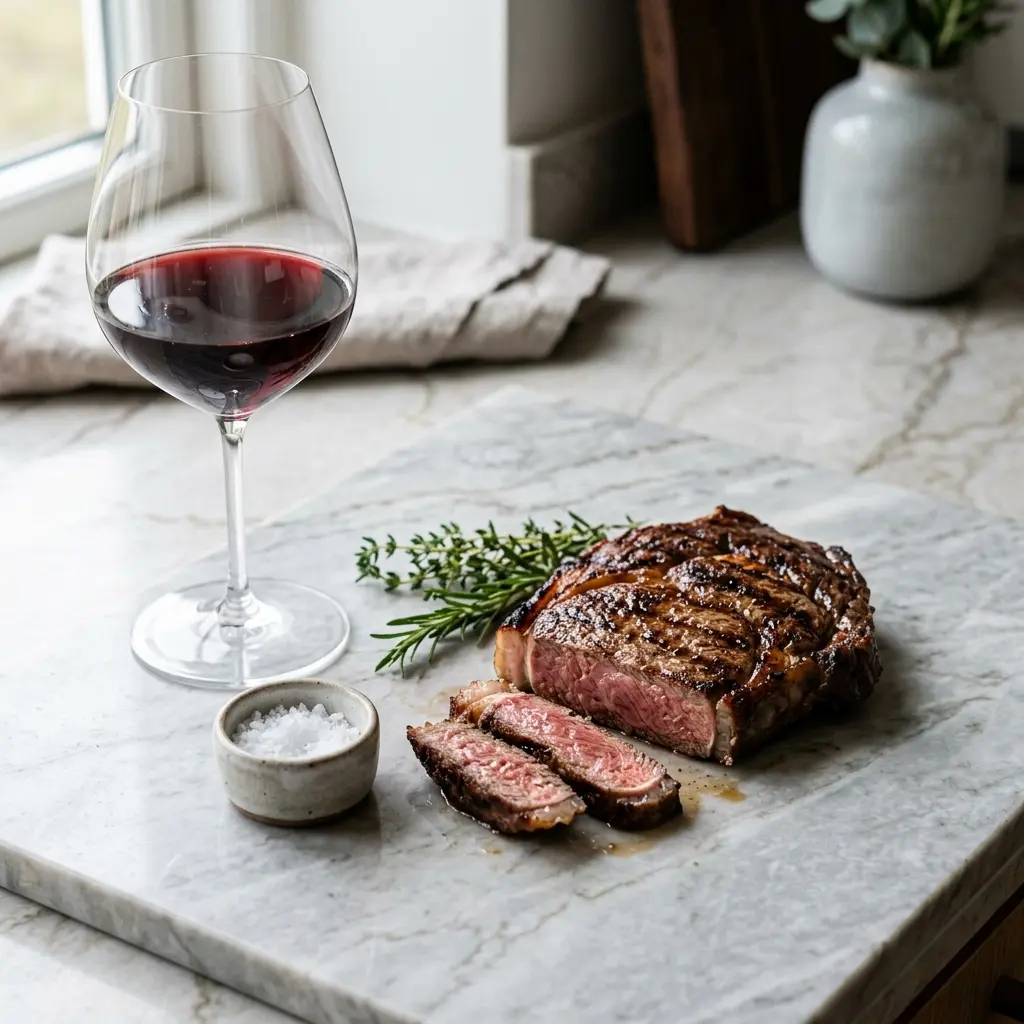 Nylaget entrecôte på grill servert på en appetittlig og hjemmelaget måte