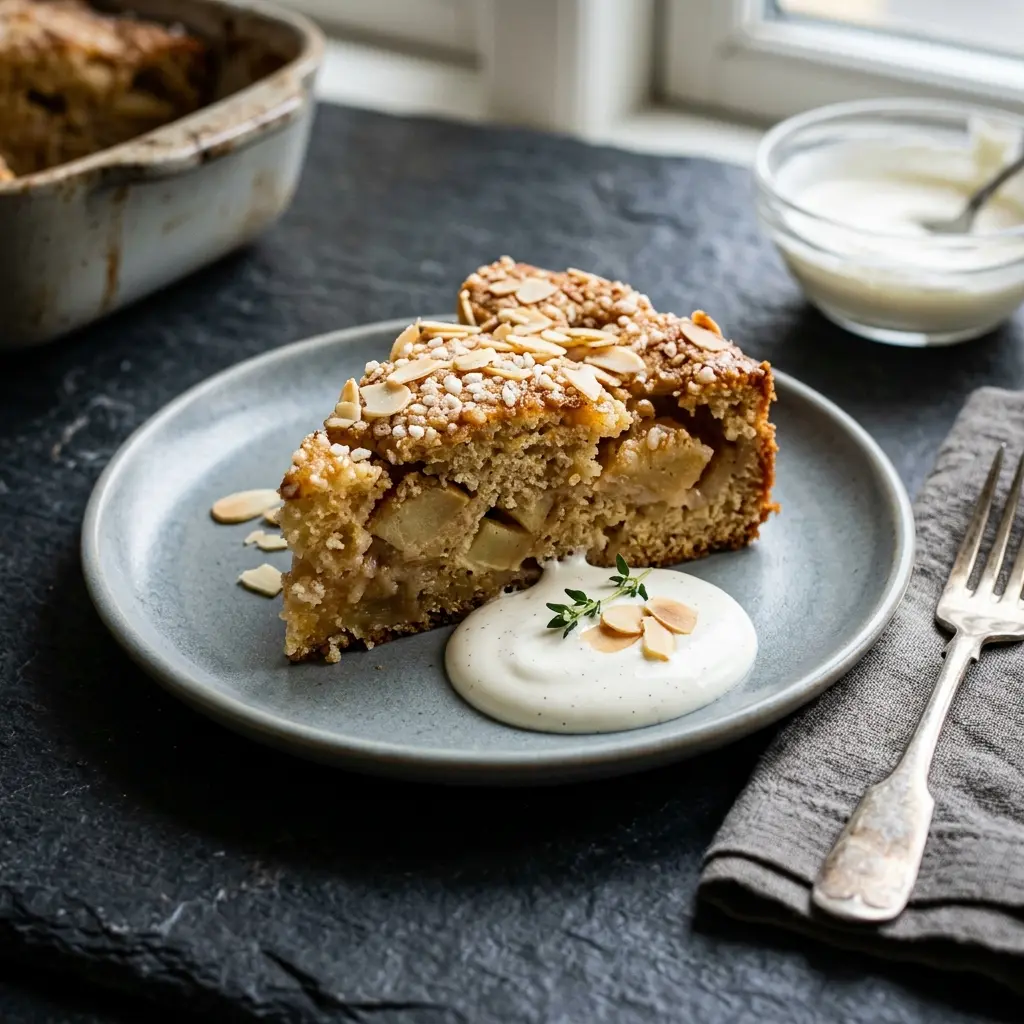 Hjemmelaget eplekake i ovn servert som en søt og innbydende dessert
