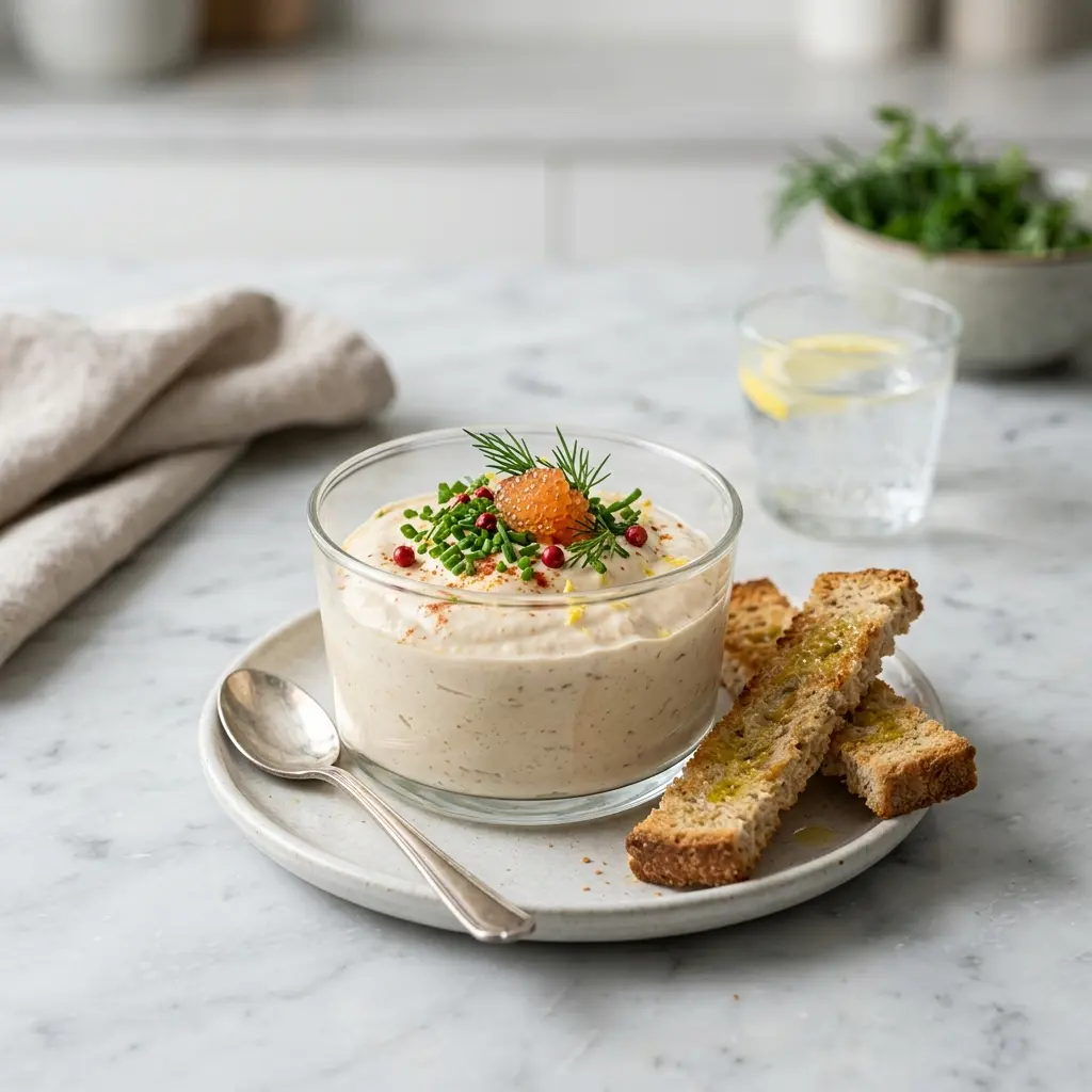 Hjemmelaget forrett med tunfiskmousse servert som en søt og innbydende dessert
