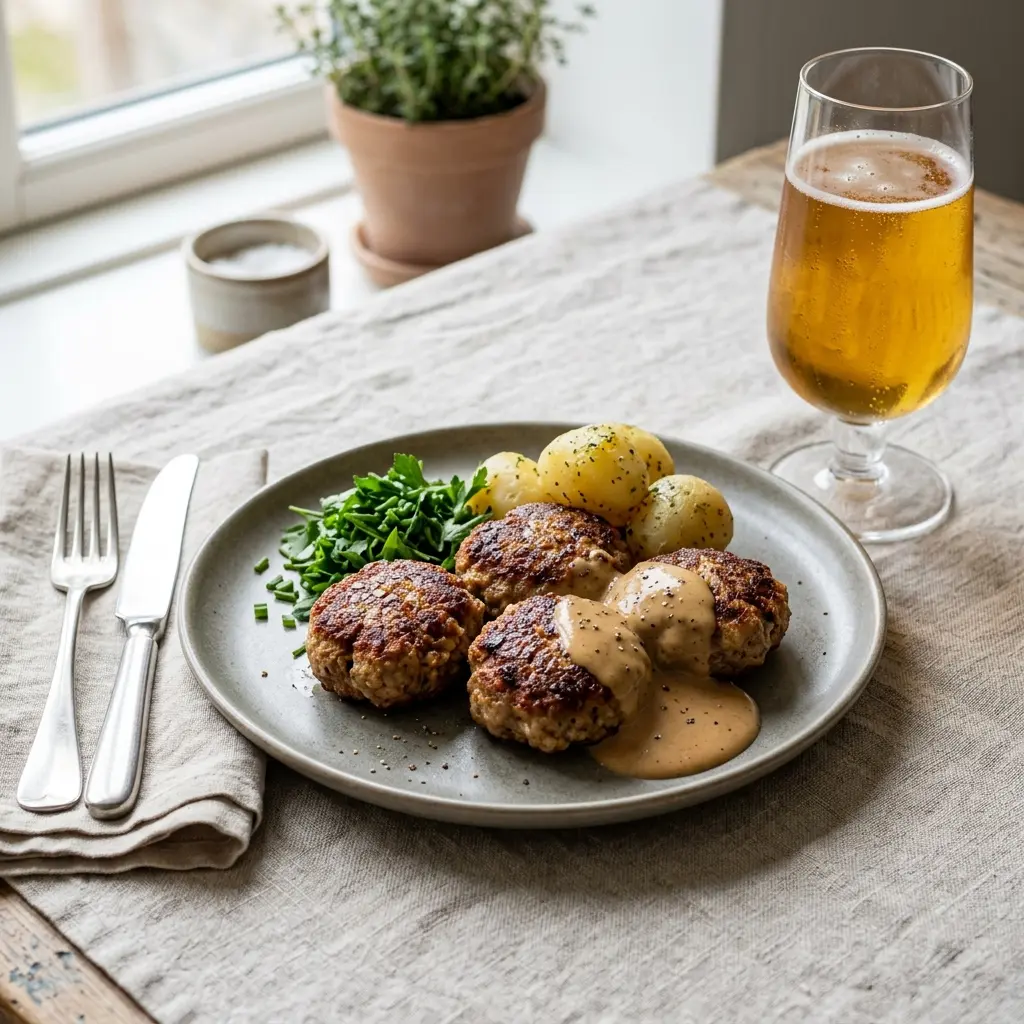 Nylaget frikadeller av storfekjøtt servert på en appetittlig og hjemmelaget måte