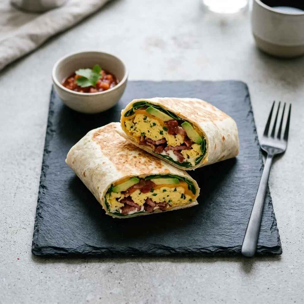 Nylaget frokostwrap servert på en appetittlig og hjemmelaget måte