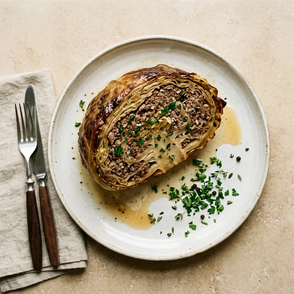 Nylaget fylt hvitkål servert på en appetittlig og hjemmelaget måte