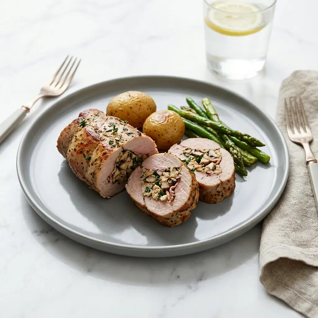 Nylaget fylt svinefilet servert på en appetittlig og hjemmelaget måte