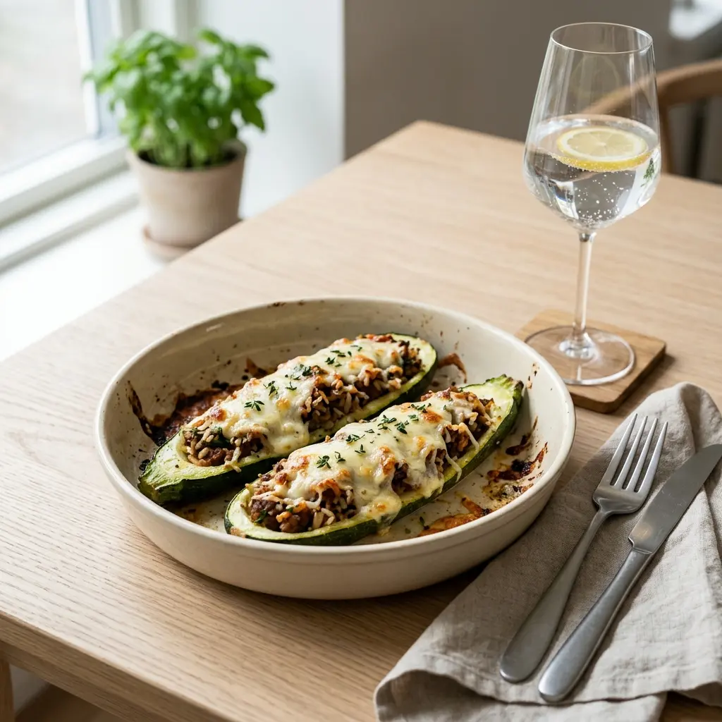 Nylaget fylte squash servert på en appetittlig og hjemmelaget måte