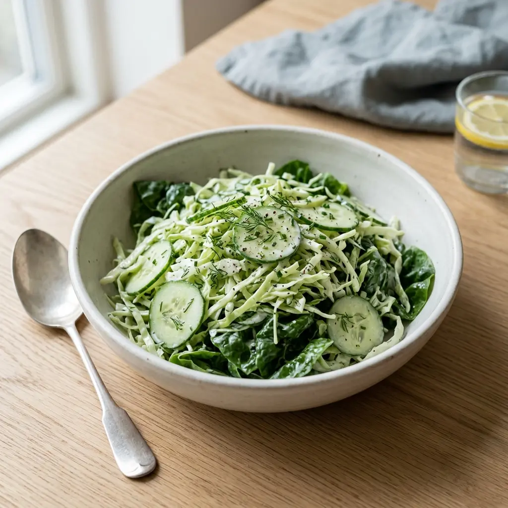 En frisk porsjon gammeldags mormorsalat med ferske råvarer og fin servering