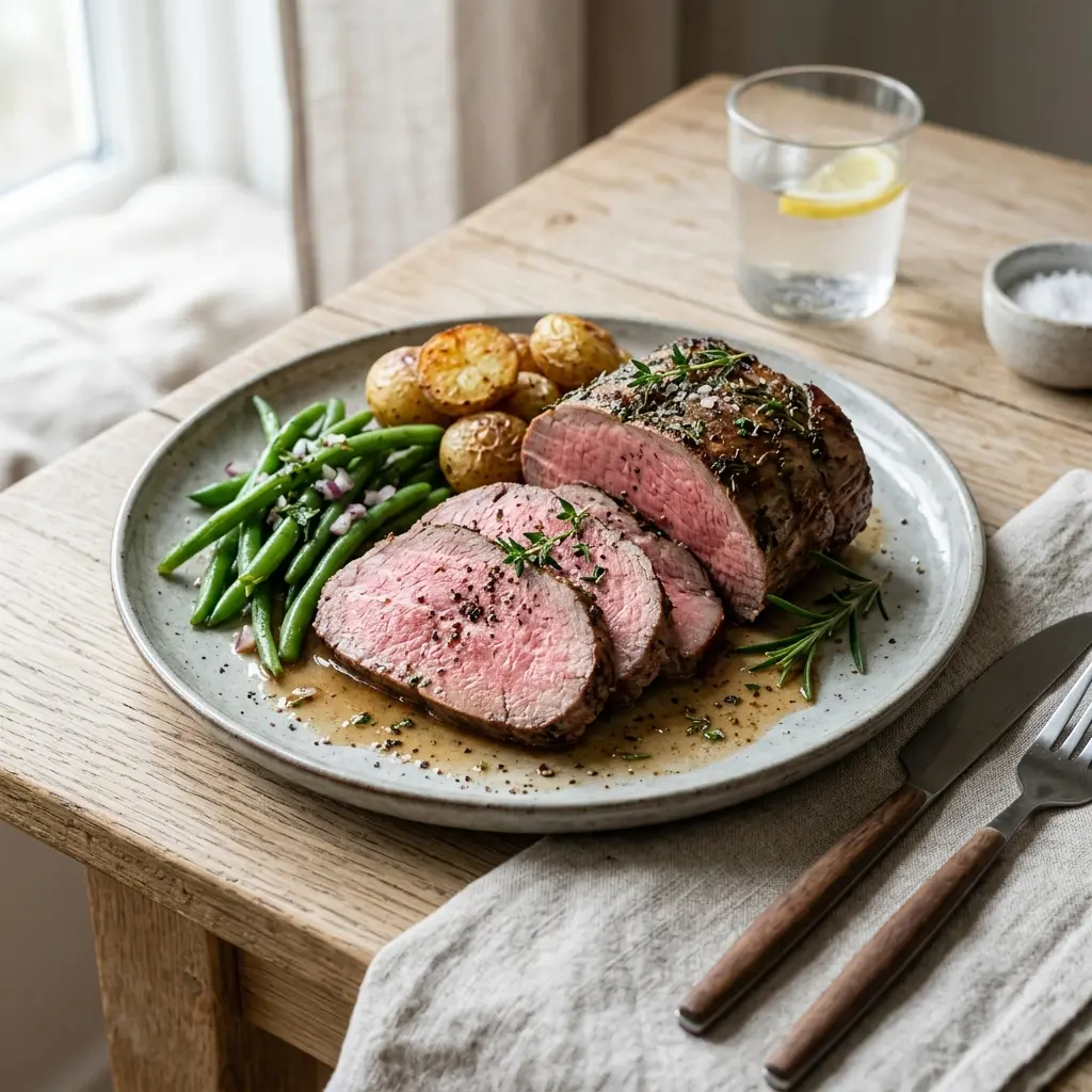 Nylaget gammeldags roastbiff servert på en appetittlig og hjemmelaget måte