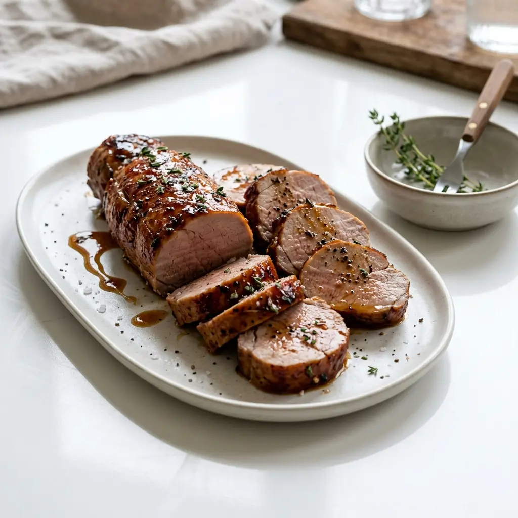 Nylaget glasert svinefilet servert på en appetittlig og hjemmelaget måte