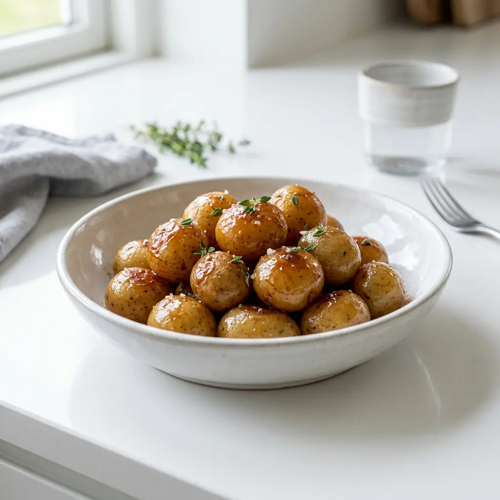 Nylaget glaserte poteter servert på en appetittlig og hjemmelaget måte