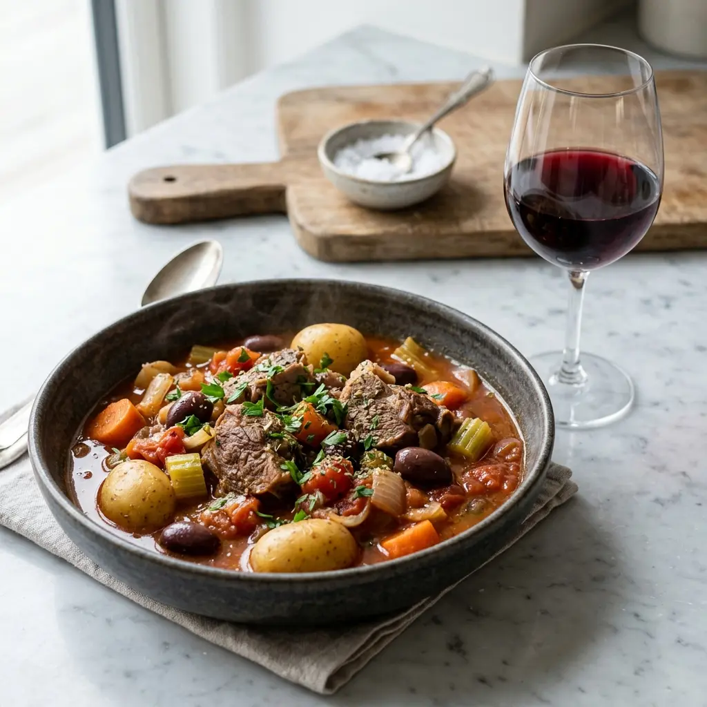 Nylaget gresk lammegryte servert på en appetittlig og hjemmelaget måte