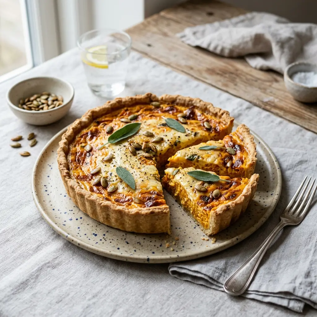Nylaget gresskarterte servert på en appetittlig og hjemmelaget måte