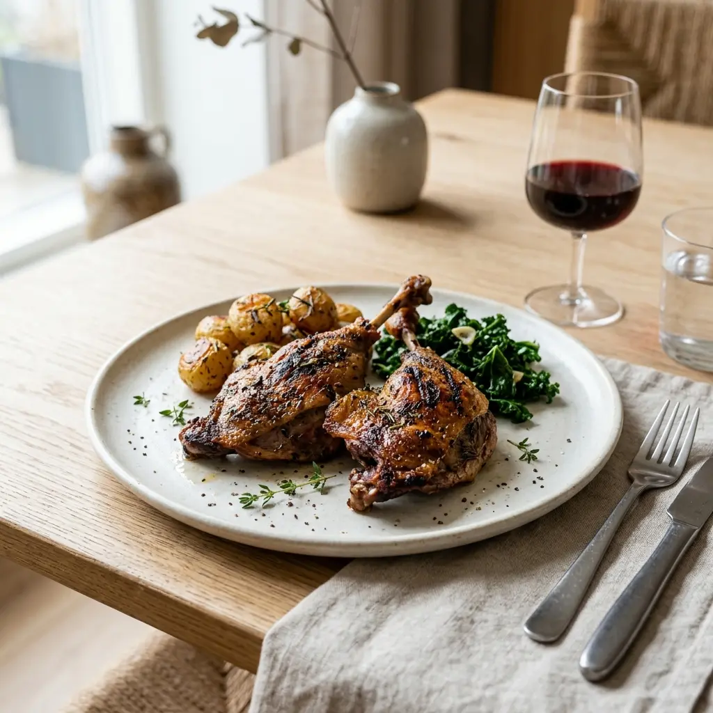 Nylaget grillede andelår servert på en appetittlig og hjemmelaget måte