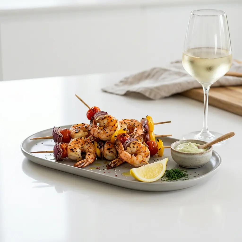 Nylaget grillede rekespyd servert på en appetittlig og hjemmelaget måte