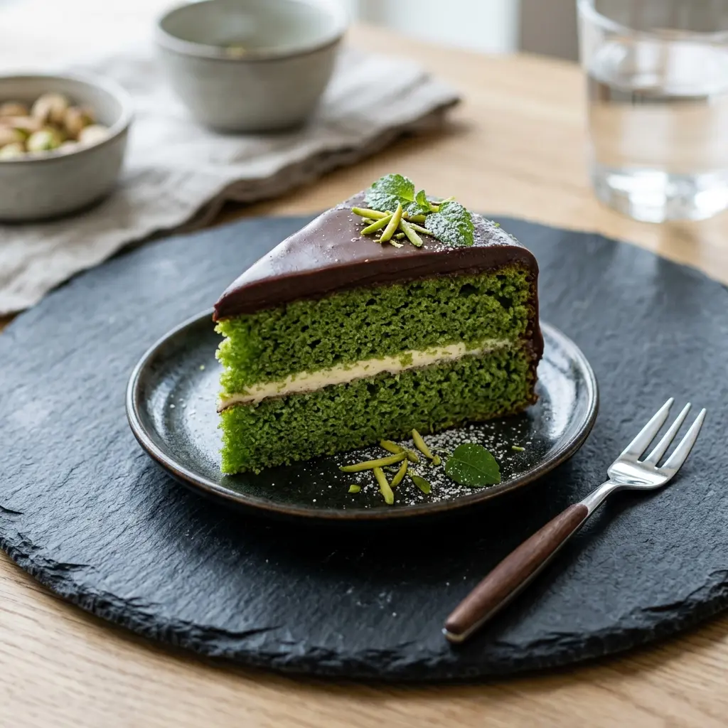 Hjemmelaget grønn giftkake servert som en søt og innbydende dessert