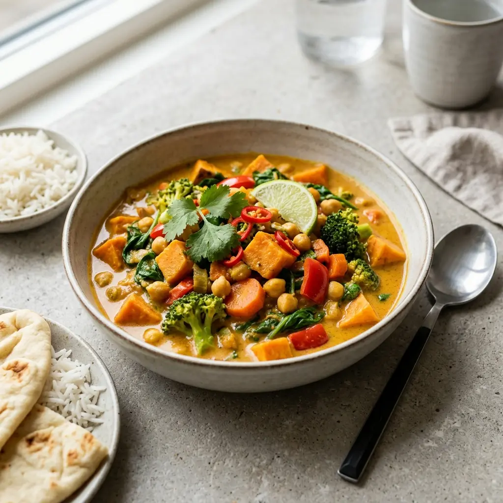 Nylaget grønnsakscurry servert på en appetittlig og hjemmelaget måte
