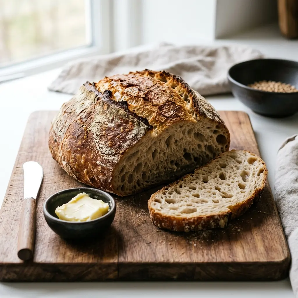 Nybakt grytebrød servert og klar til å nytes
