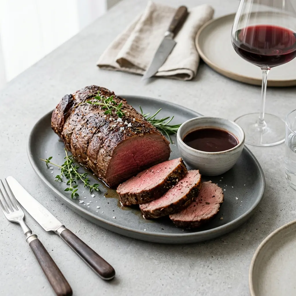 Nylaget helstekt oksefilet servert på en appetittlig og hjemmelaget måte
