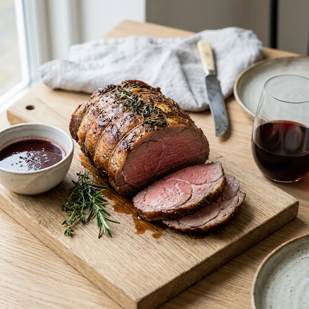 Nylaget helstekt oksehøyrygg servert på en appetittlig og hjemmelaget måte
