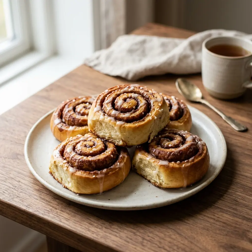 Nylaget hjemmelagde kanelsnurrer servert på en appetittlig og hjemmelaget måte