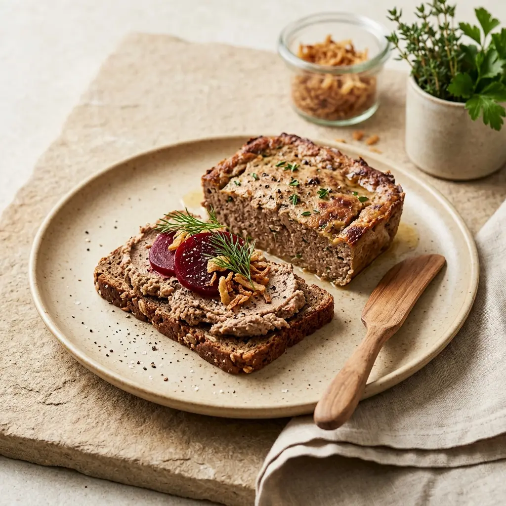 Nylaget hjemmelaget leverpostei servert på en appetittlig og hjemmelaget måte