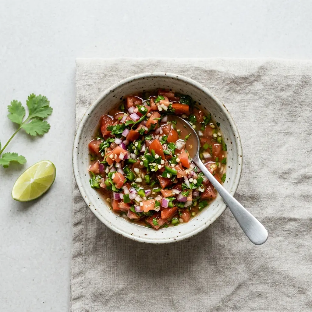 En skål med hjemmelaget salsa klar til servering som smakfullt tilbehør