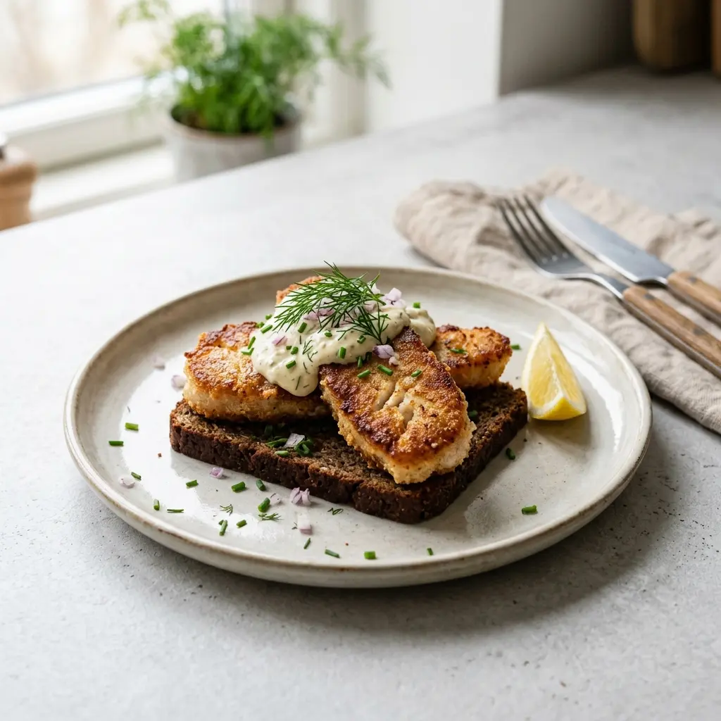 Nylaget hjemmelaget stekt torskerogn servert på en appetittlig og hjemmelaget måte