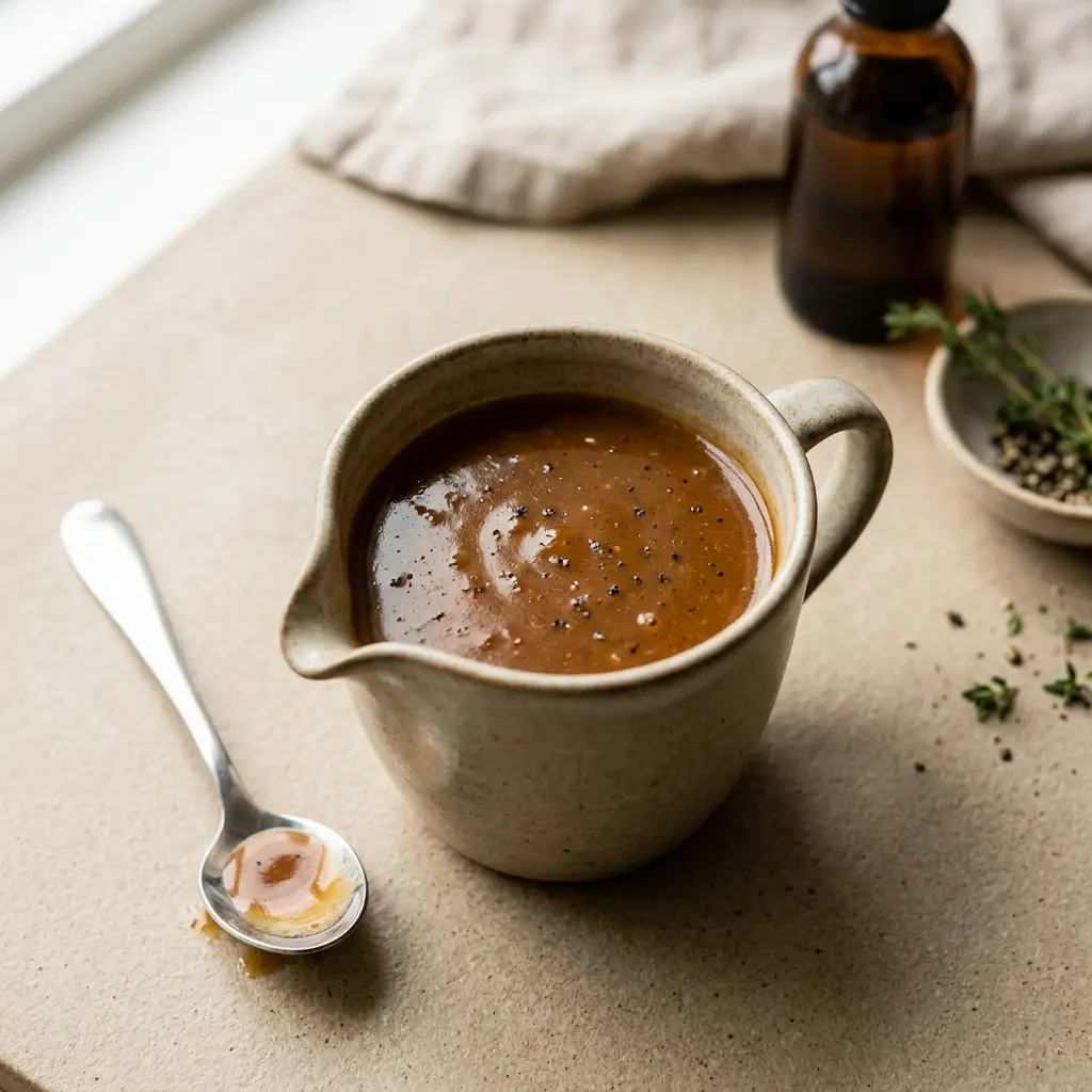 En skål med hjemmelaget whiskysaus klar til servering som smakfullt tilbehør