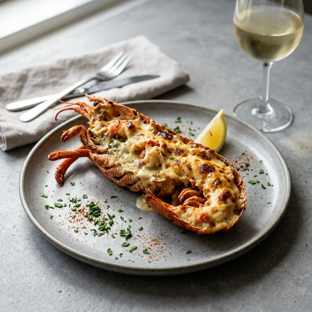 Nylaget hummer Thermidor servert på en appetittlig og hjemmelaget måte