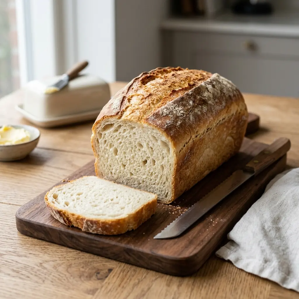 Nybakt hvitt formbrød servert og klar til å nytes