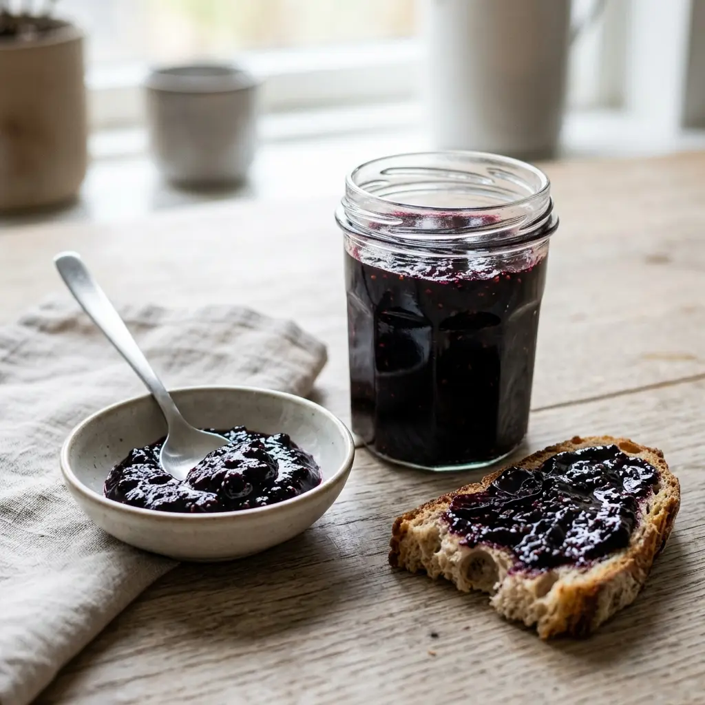 En skål med hyllebærsyltetøy klar til servering som smakfullt tilbehør