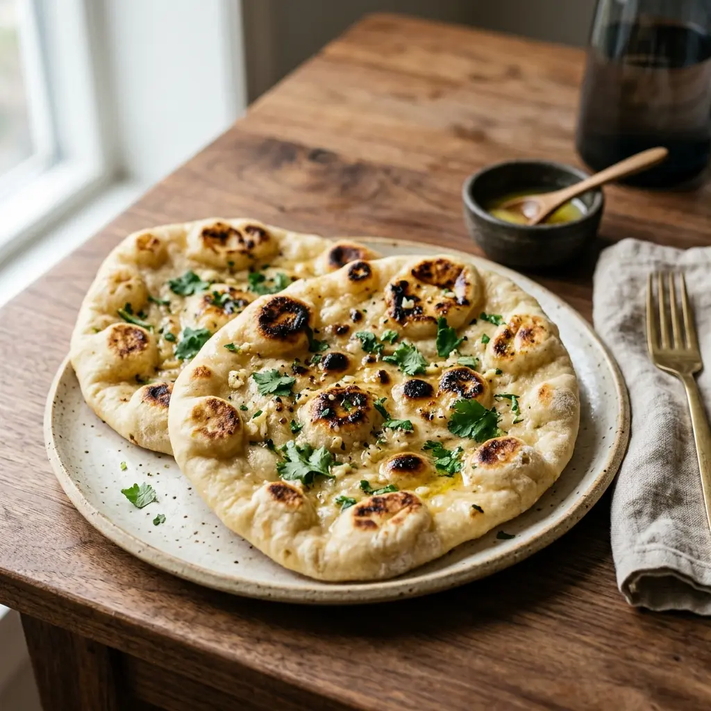 Indisk naan servert som hjemmebakt bakst