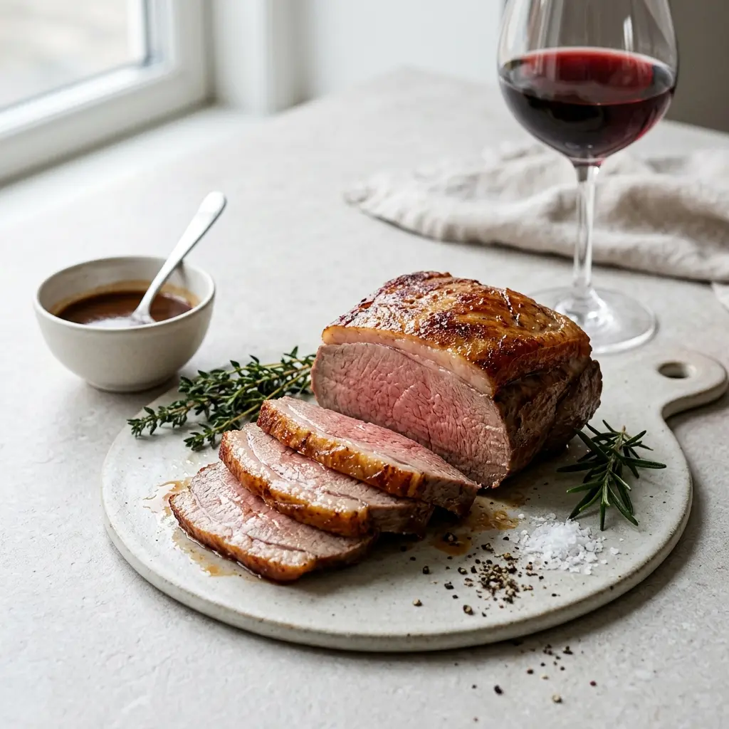 Nylaget intervallstekt kalveculotte servert på en appetittlig og hjemmelaget måte