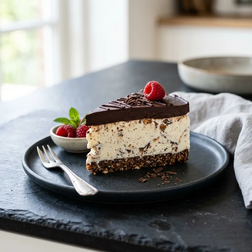 Hjemmelaget iskake servert som en søt og innbydende dessert